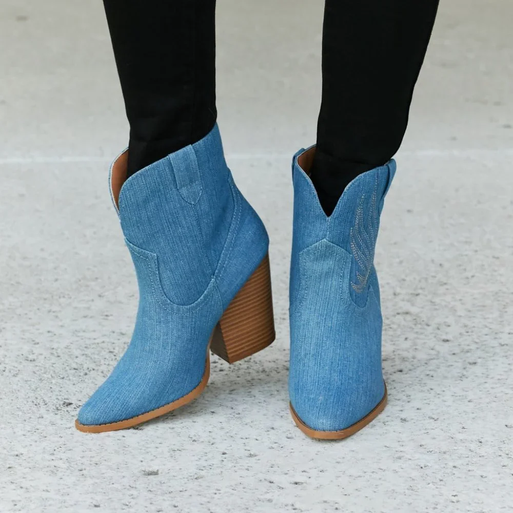 Qupid Lasso My Heart Cowboy Booties in Light Blue - Picture 1 of 6